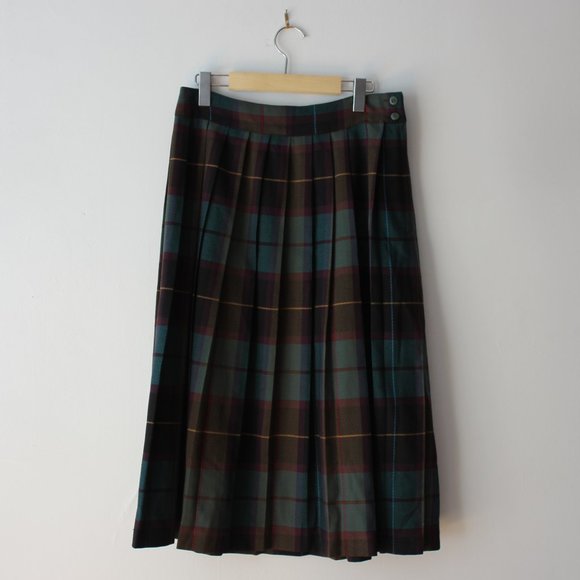 Vintage Dresses & Skirts - Vintage Pleated Plaid Wool Skirt